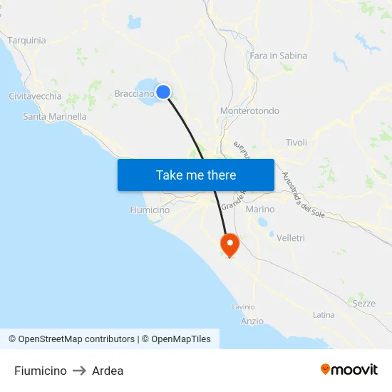 Fiumicino to Ardea map