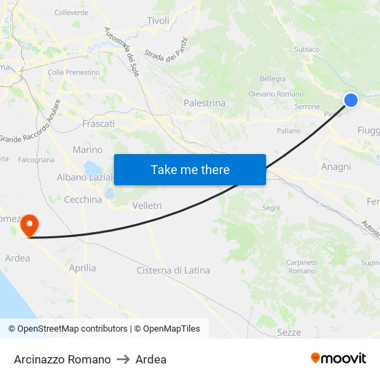Arcinazzo Romano to Ardea map