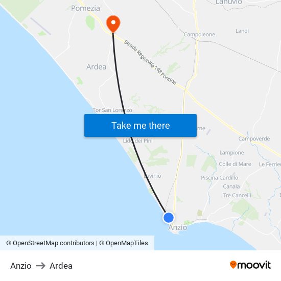 Anzio to Ardea map