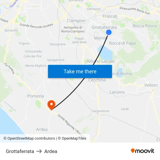 Grottaferrata to Ardea map