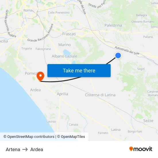 Artena to Ardea map