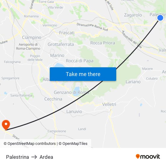 Palestrina to Ardea map