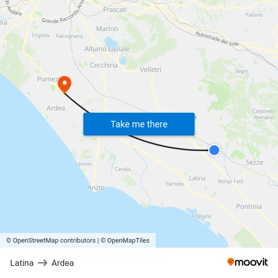 Latina to Ardea map