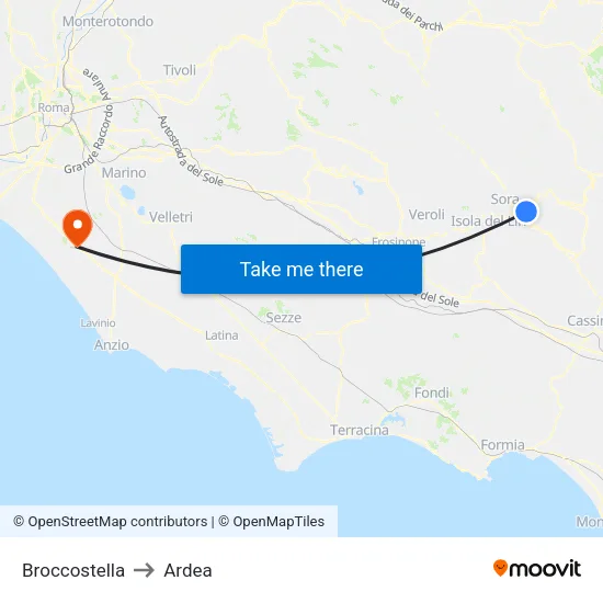 Broccostella to Ardea map