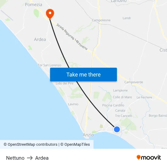 Nettuno to Ardea map