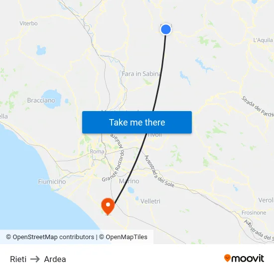 Rieti to Ardea map