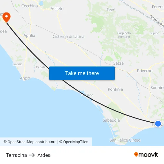 Terracina to Ardea map