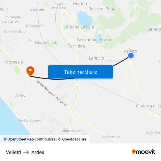 Velletri to Ardea map