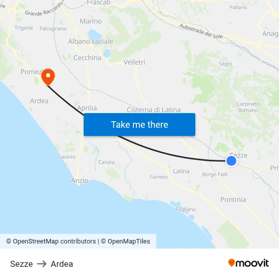 Sezze to Ardea map