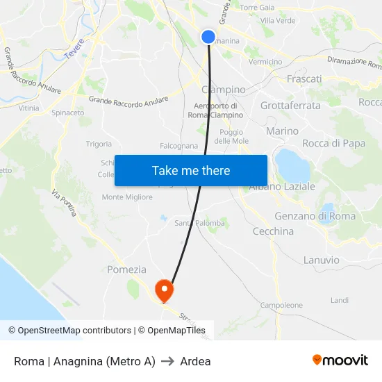 Roma | Anagnina (Metro A) to Ardea map