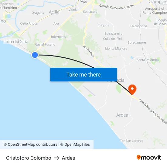 Cristoforo Colombo to Ardea map