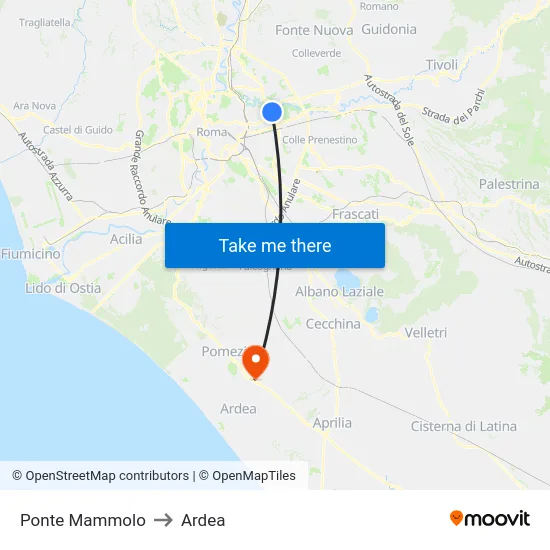 Ponte Mammolo to Ardea map