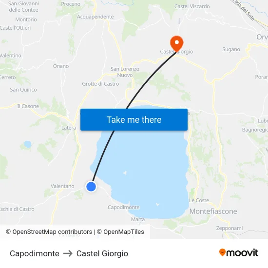 Capodimonte to Castel Giorgio map