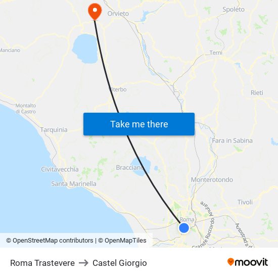 Roma Trastevere to Castel Giorgio map