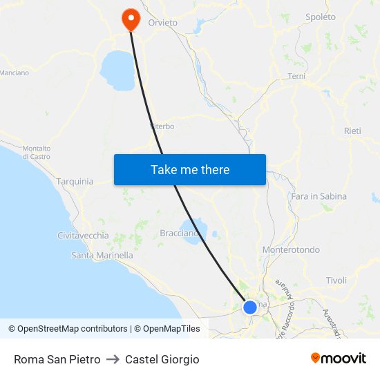 Roma San Pietro to Castel Giorgio map