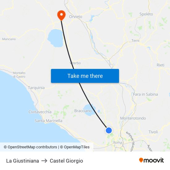 La Giustiniana to Castel Giorgio map