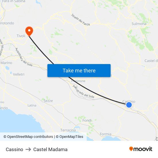 Cassino to Castel Madama map