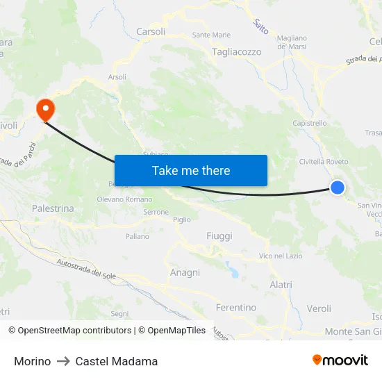 Morino to Castel Madama map