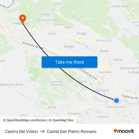 Castro Dei Volsci to Castel San Pietro Romano map