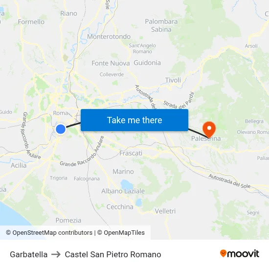Garbatella to Castel San Pietro Romano map