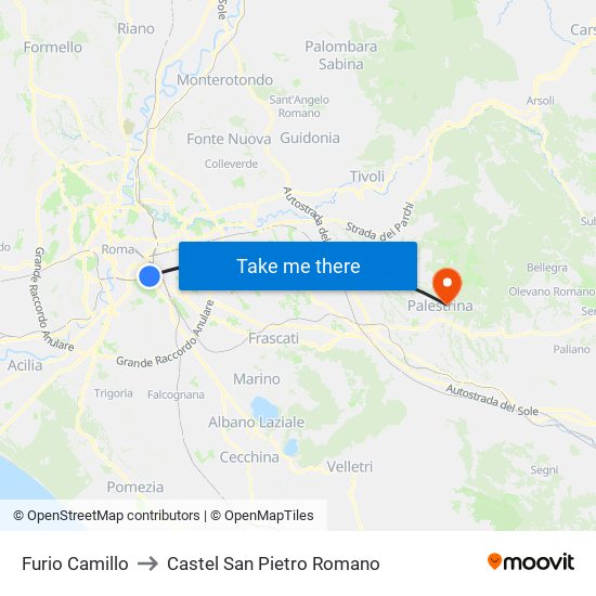 Furio Camillo to Castel San Pietro Romano map