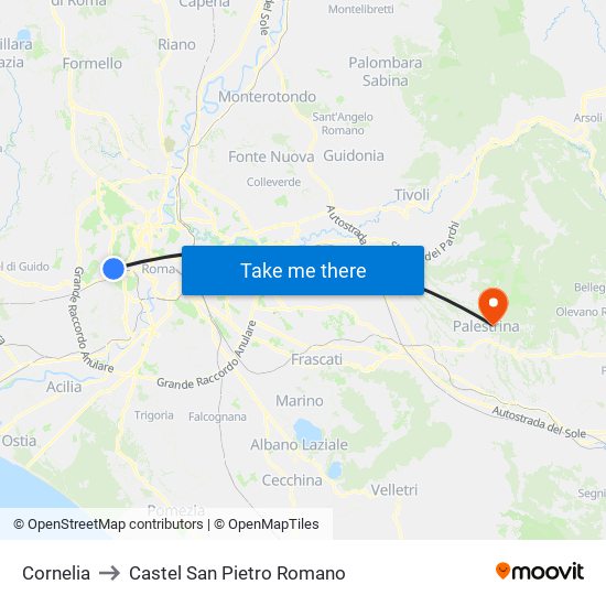 Cornelia to Castel San Pietro Romano map