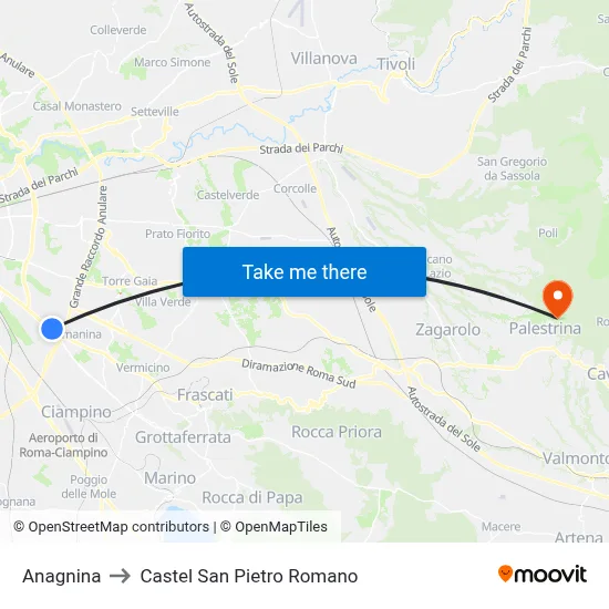 Anagnina to Castel San Pietro Romano map
