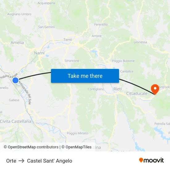 Orte to Castel Sant' Angelo map