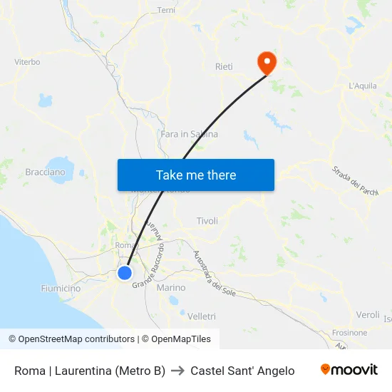 Roma | Laurentina (Metro B) to Castel Sant' Angelo map