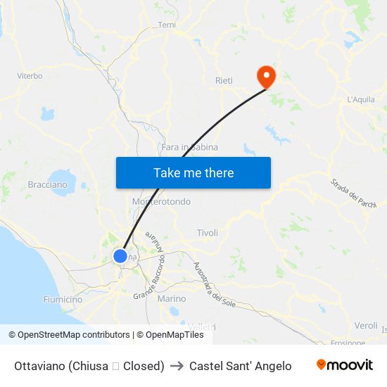 Ottaviano to Castel Sant' Angelo map
