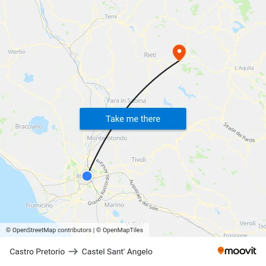 Castro Pretorio to Castel Sant' Angelo map