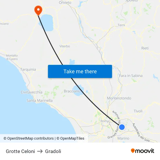 Grotte Celoni to Gradoli map