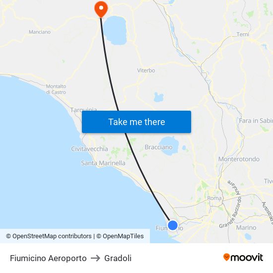 Fiumicino Aeroporto to Gradoli map