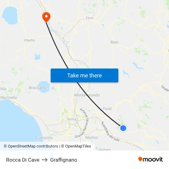 Rocca Di Cave to Graffignano map