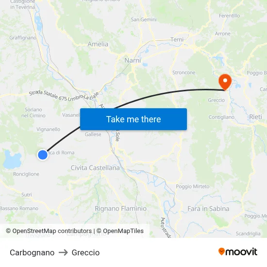 Carbognano to Greccio map