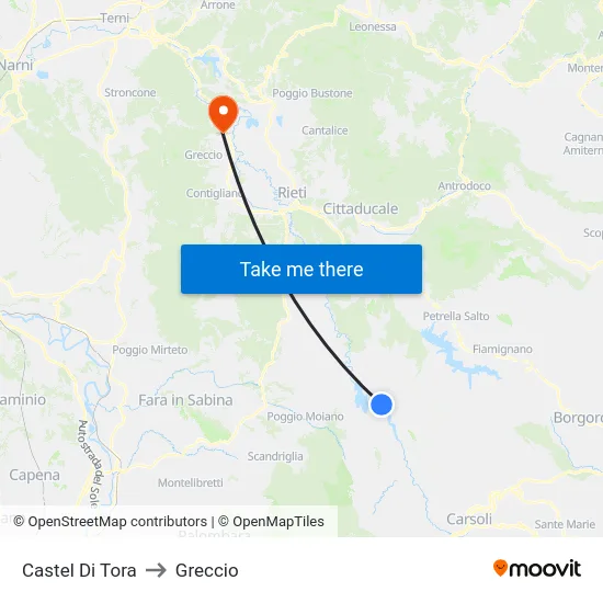 Castel Di Tora to Greccio map