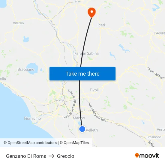 Genzano di Roma to Greccio map