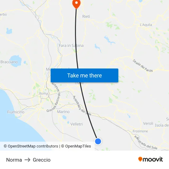Norma to Greccio map