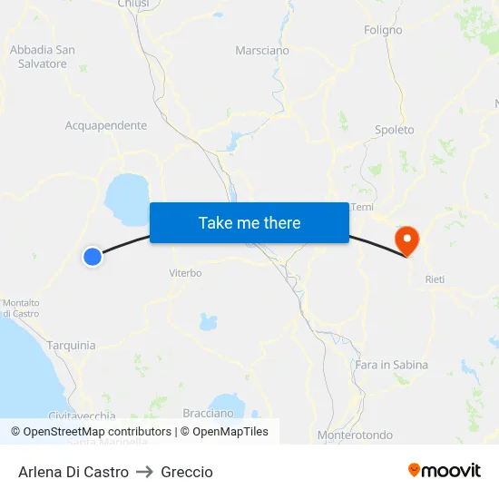 Arlena Di Castro to Greccio map
