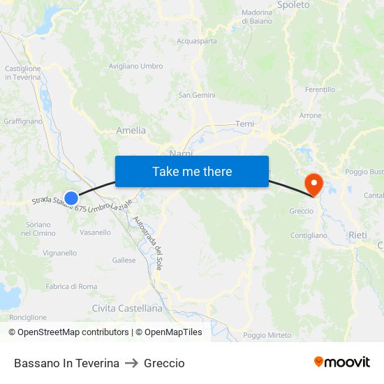 Bassano In Teverina to Greccio map