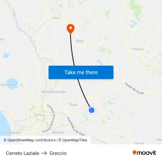 Cerreto Laziale to Greccio map