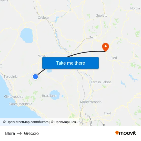 Blera to Greccio map
