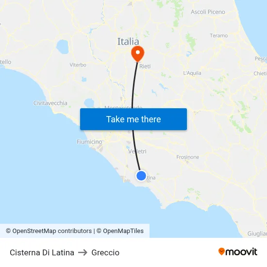 Cisterna Di Latina to Greccio map