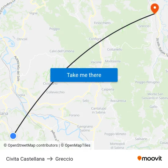 Civita Castellana to Greccio map
