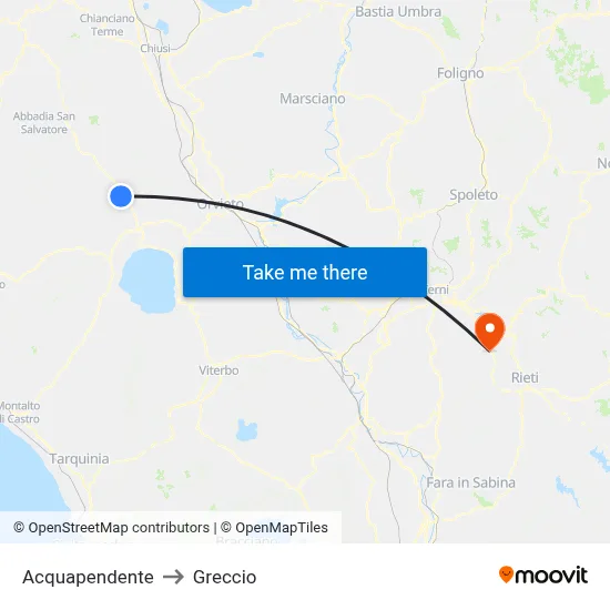 Acquapendente to Greccio map
