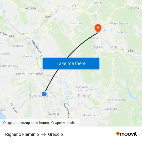 Rignano Flaminio to Greccio map