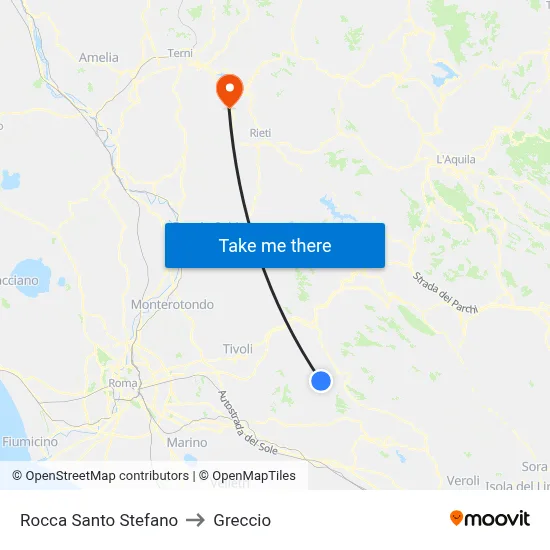 Rocca Santo Stefano to Greccio map