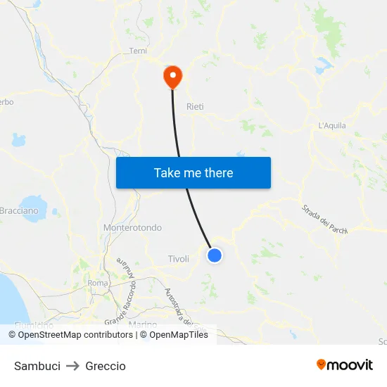 Sambuci to Greccio map