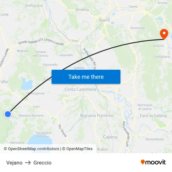 Vejano to Greccio map