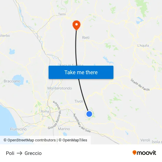 Poli to Greccio map